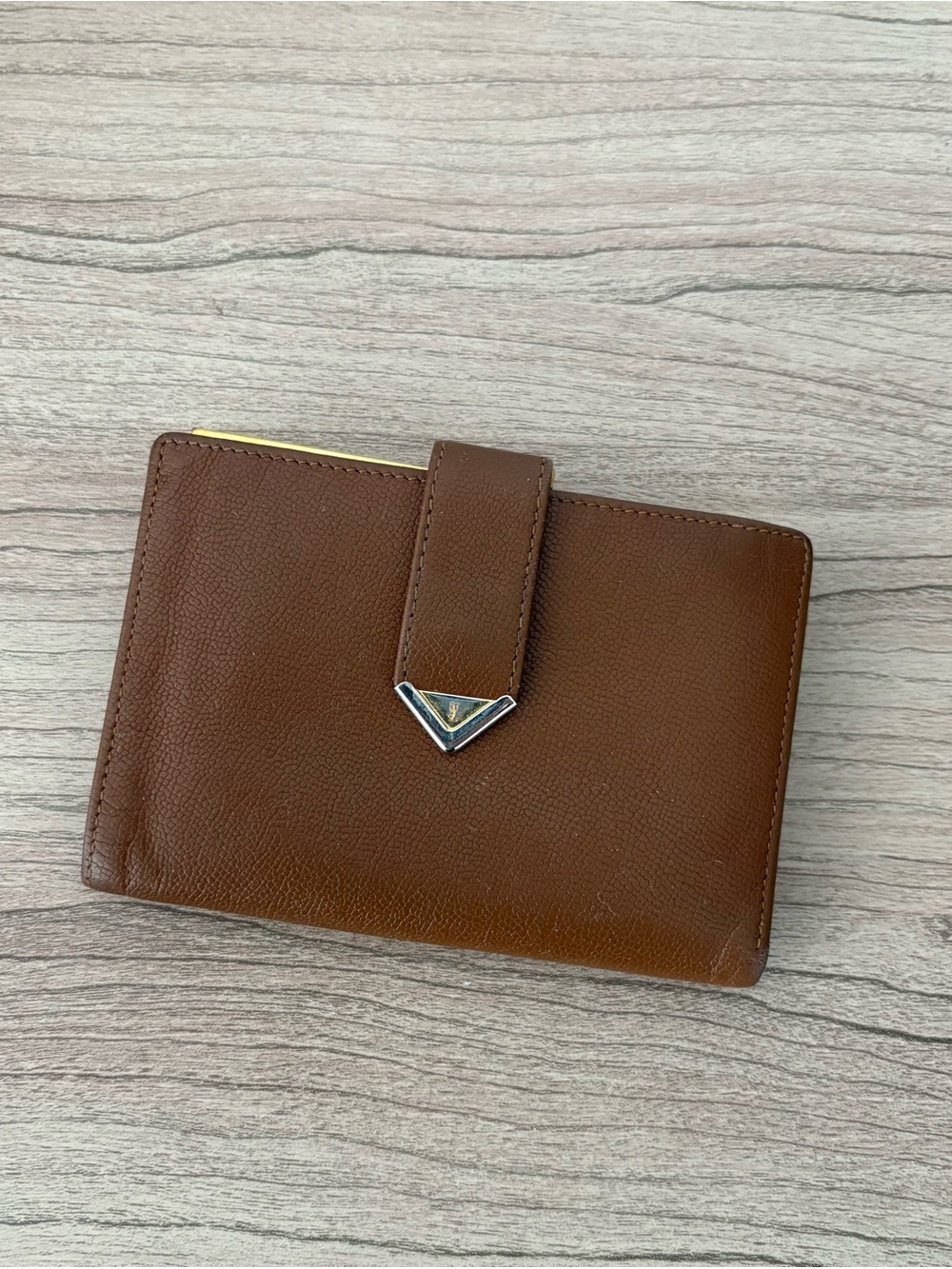 Yves Saint Laurent YSL Brown Leather Wallet with Snap Strap
